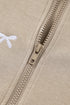Contrast Bow Embroidered Satin Drawstring Zip Front Hooded Drop Shoulder Jacket